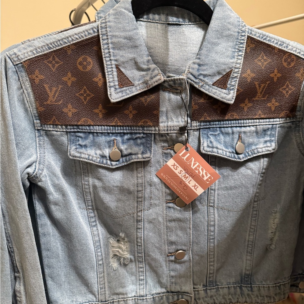 Louis Vuitton Light Blue Denim Jacket with Brown Monogram